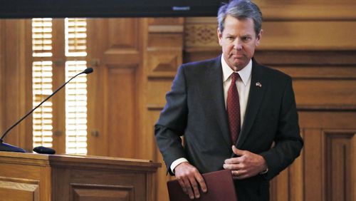 Georgia Gov. Brian Kemp leaves the podium after he addressed the 2019 Season Joint Budget hearings in January. Bob Andres / bandres@ajc.com