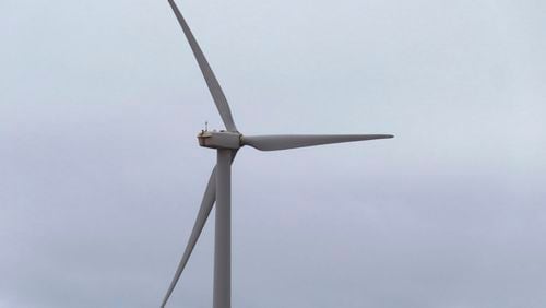 A land-based wind turbine spins in Atlantic City, N.J. on Sept. 18, 2024. (AP Photo/Wayne Parry)