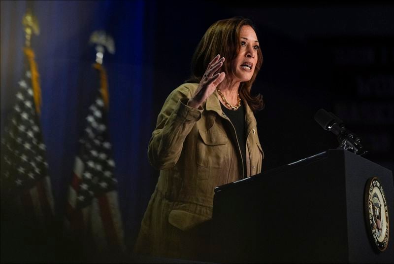 Democratic presidential nominee Vice President Kamala Harris speaks at Cochise College Douglas Campus in Douglas, Ariz., Friday, Sept. 27, 2024. (AP Photo/Carolyn Kaster)