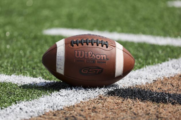 A football is shown before the game between Douglass and LaGrange in the Corky Kell Dave Hunter Classic at Kell High School, Wednesday, August 14, 2024, in Marietta, Ga. (Jason Getz / AJC)
