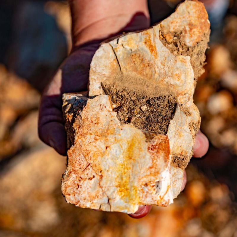 A resident holds North Alabama chert. (Photo Courtesy of Lee Hedgepeth/Inside Climate News)