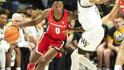 Georgia guard Terry Roberts (0) scored a team-high 22 points in his team's 77-70 victory against Miami (Ohio) on Monday night. (Allison Lee Isley file photo/The Winston-Salem Journal via AP)