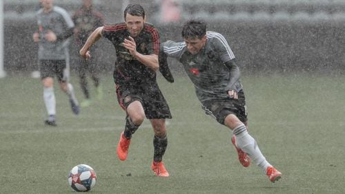 Atlanta United, captained by Michael Parkhurst (left), drew with LAFC 2-2 in a friendly on Sunday at Banc of California Stadium in Los Angeles. (LAFC)