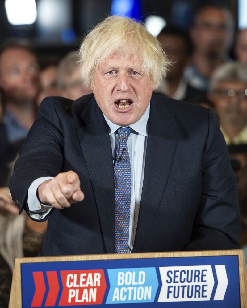 Former Prime Minister of the United Kingdom, Boris Johnson, delivers a speech at a Conservative Party campaign event at the National Army Museum in London., Tuesday, July 2, 2024. (AP Photo/Thomas Krych)
