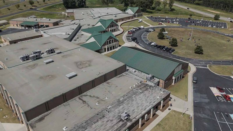 Apalachee High School is seen a day after a mass shooting occured at the school, Thursday, Sept. 5, 2024, in Winder, Ga. (AP Photo/Mike Stewart)