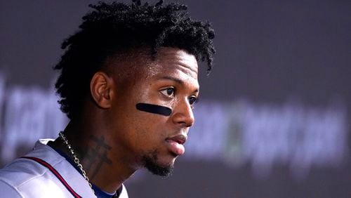 Rehabbing outfielder Ronald Acuña Jr. started in right field Sunday and went 0-for-2 with a walk, stolen base and run scored, as the Gwinnett Stripers fell 5-4 to the Jacksonville Jumbo Shrimp. (AP Photo/Lynne Sladky)