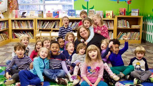 Sarah Garland, now permanent director of the College Heights Early Childhood Learning Center, with her pre-K students. Courtesy City Schools Decatur