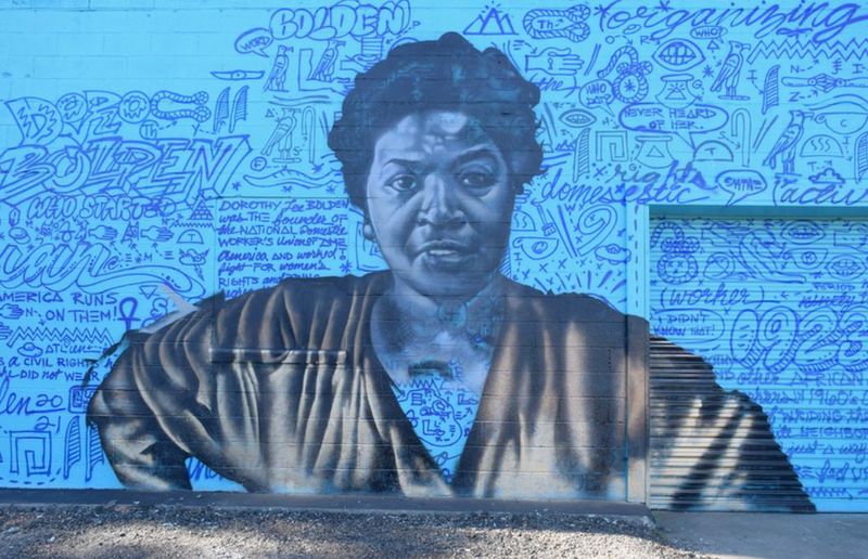 Civil rights leaders Dorothy Bolden is memorialized in a series of murals, including this one by Fabian Williams on Murphy Avenue. (Courtesy of Jen Farris)