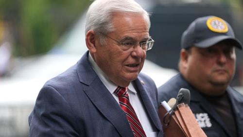 Sen. Bob Menendez, D-N.J., enters federal court in New York, Friday, July 12, 2024. (AP Photo/Pamela Smith)