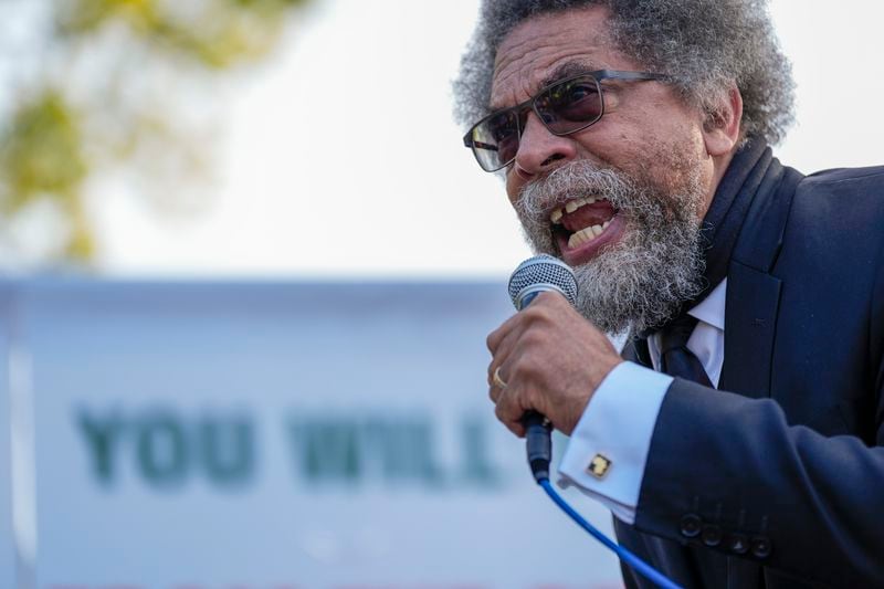 Progressive activist Cornel West speaks at a demonstration in Union Park outside the Democratic National Convention Wednesday, Aug. 21, 2024, in Chicago. (AP Photo/Alex Brandon)