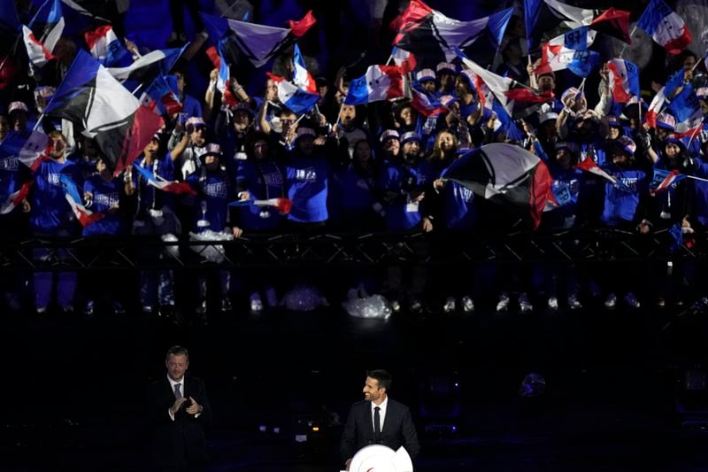 French President of the Paris 2024 Olympics and Paralympics Organising Committee (COJO) Tony Estanguet delivers a speech during the closing ceremony of the 2024 Paralympics, Sunday, Sept. 8, 2024, in Paris, France. (AP Photo/Christophe Ena)