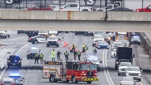 A crash was blocking the southbound lanes of I-85 as police investigated Thursday morning.