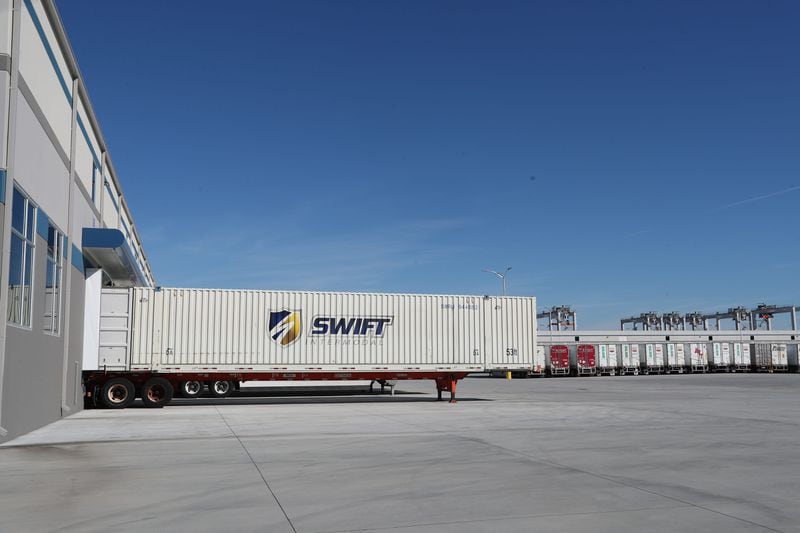 Trailers are lined up at bays ready to be loaded at the NFI Transload facility at the Georgia Ports Authority in Port Wentworth.