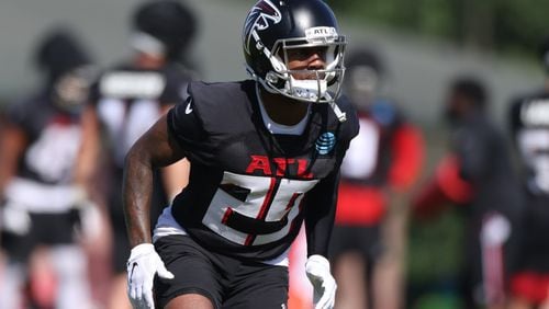 072822 Flowery Branch, Ga.: Atlanta Falcons cornerback Casey Hayward (29) during Falcons training camp at the Falcons Practice Facility Thursday, July 28, 2022, in Flowery Branch, Ga. (Jason Getz / Jason.Getz@ajc.com)