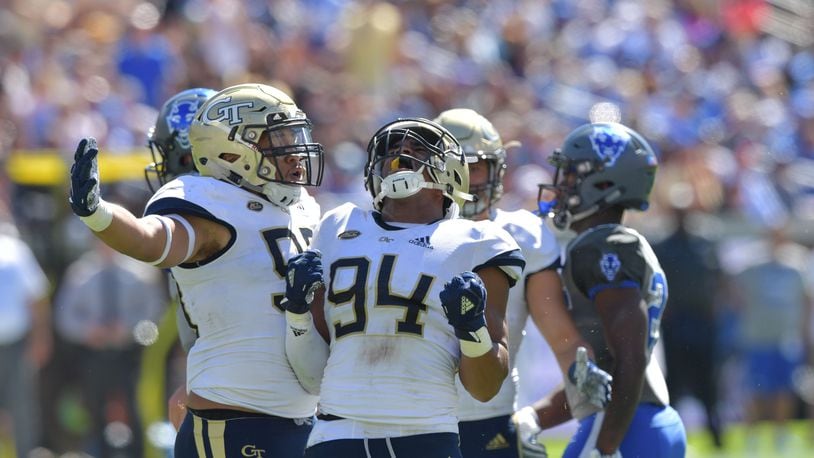 Duke quarterback Daniel Jones (17) is sacked by Georgia Tech