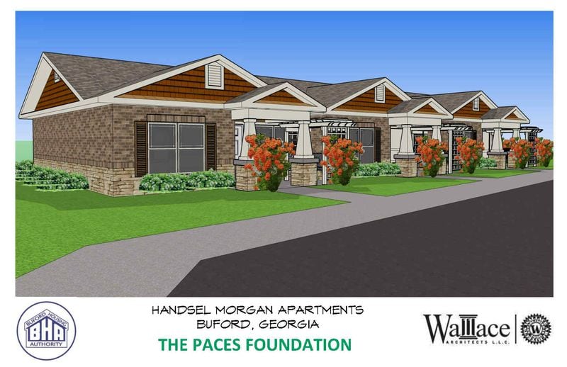 Handsel Morgan Village will have 45 units in quadruplexes for tenants ages 55 and older. They will be craftsman-style homes with a walking path and pavillion. (Courtesy of Buford Housing Authority.