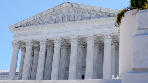 FILE - The Supreme Court is seen, July 1, 2024, in Washington. The Supreme Court shut down a long-shot push from Missouri Monday, Aug. 5, seeking to remove a gag order in former President Donald Trump's hush-money case and delay his sentencing in New York. (AP Photo/Mariam Zuhaib, File)