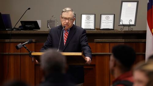 Former Judge George Kreeger, who helped create Cobb County's drug treatment court, speaks during a program celebrating 20 years of the program on Thursday, October 26, 2023. (Natrice Miller/ Natrice.miller@ajc.com)