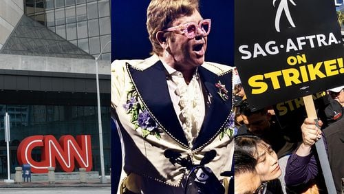 Some of the big entertainment stories in Atlanta: CNN leaving CNN Center, Elton John selling his condo and the four-month actors strike. AJC FILE PHOTOS/AP