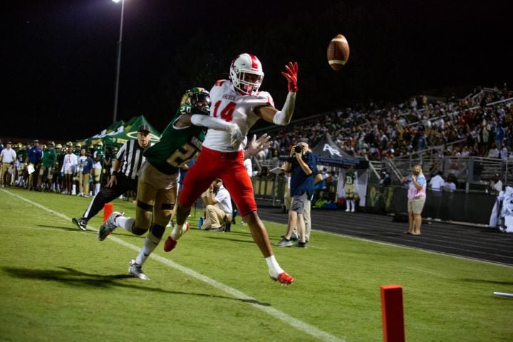 Archer's Frank Osario (14) fails to catch a pass during a GHSA high school football game between Grayson High School and Archer High School at Grayson High School in Loganville, GA., on Friday, Sept. 10, 2021. (Photo/Jenn Finch)