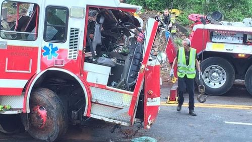 This fire truck was involved in the wreck at Jonesboro and McWilliams roads. (Channel 2 Action News)