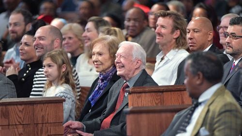 Former President Jimmy Carter, wife Rosalynn and members of their family attend the Sunday morning service at Ebenezer Baptist Church in Atlanta on December 30, 2018. (Photo: Hyosub Shin/AJC)