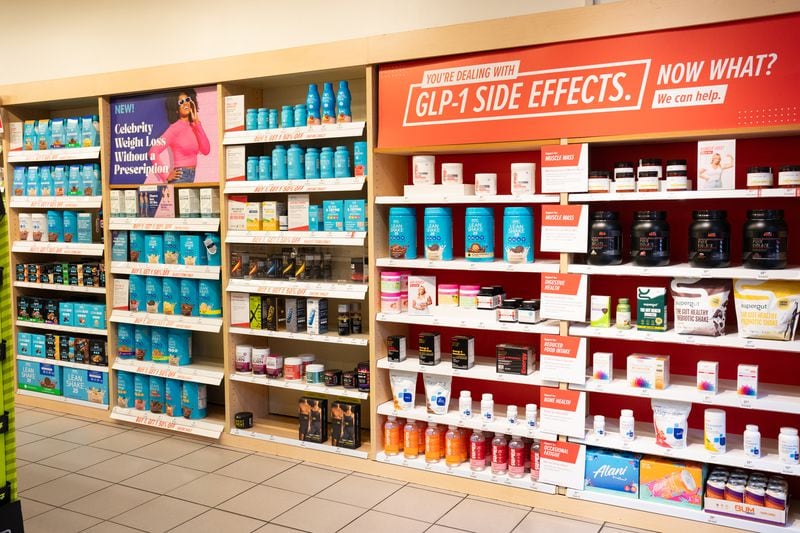 
                        At a GNC store in Manhattan, a wall of supplements designed to appeal to people on GLP-1 drugs on April 25, 2021. GNC and the Vitamin Shoppe are redesigning displays and taking other steps to appeal to people who are taking or are interested in drugs like Ozempic and Wegovy. (Maansi Srivastava/The New York Times)
                      