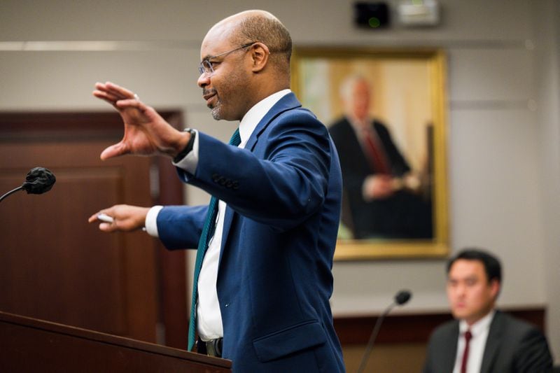 240306 MARIETTA, GA — Harold Melton, attorney for Mableton, presents arguments during a lawsuit hearing challenging the legality of the ballot question put to voters in 2022 to create the city of Mableton, at Cobb County Superior Court in Marietta, Ga., on Wednesday, March 6, 2024. The new city was created and is in the process of transitioning services now, so if the court rules the city was created illegally, it could theoretically undo the city altogether. 
(Bita Honarvar for The Atlanta Journal-Constitution)