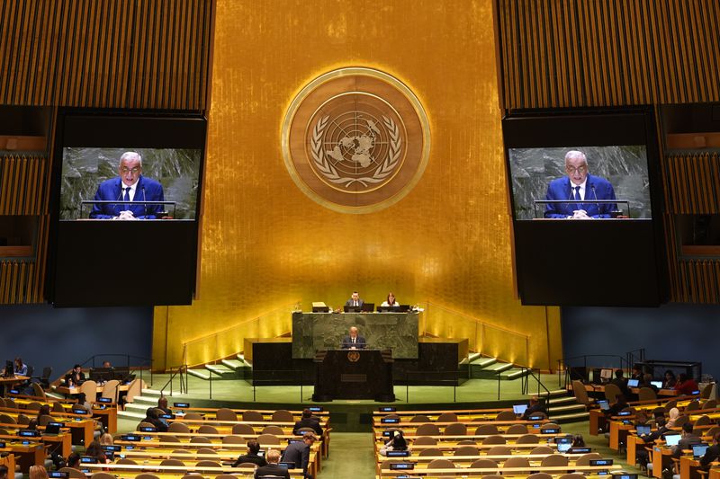 Lebanon's Minister for Foreign Affairs and Emigrants Abdallah Bouhabib addresses the 79th session of the United Nations General Assembly, Thursday, Sept. 26, 2024. (AP Photo/Pamela Smith)