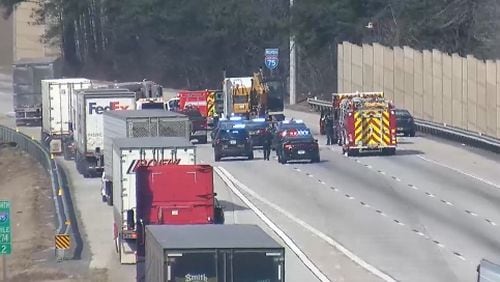A tractor-trailer driver was shot on I-75 in Cobb County early Wednesday afternoon, according to police. (Credit: Georgia Department of Transportation)