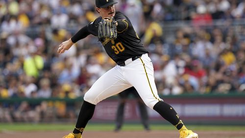 Pittsburgh Pirates starting pitcher Paul Skenes delivers during the first inning of a baseball game against the St. Louis Cardinals, Tuesday, July 23, 2024, in Pittsburgh. (AP Photo/Matt Freed)