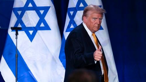 Former President Donald Trump waves to the crowd after speaking Sept. 19 at the "Fighting Anti-Semitism in America" event in Washington, D.C. (Jose Luis Magana/AP)