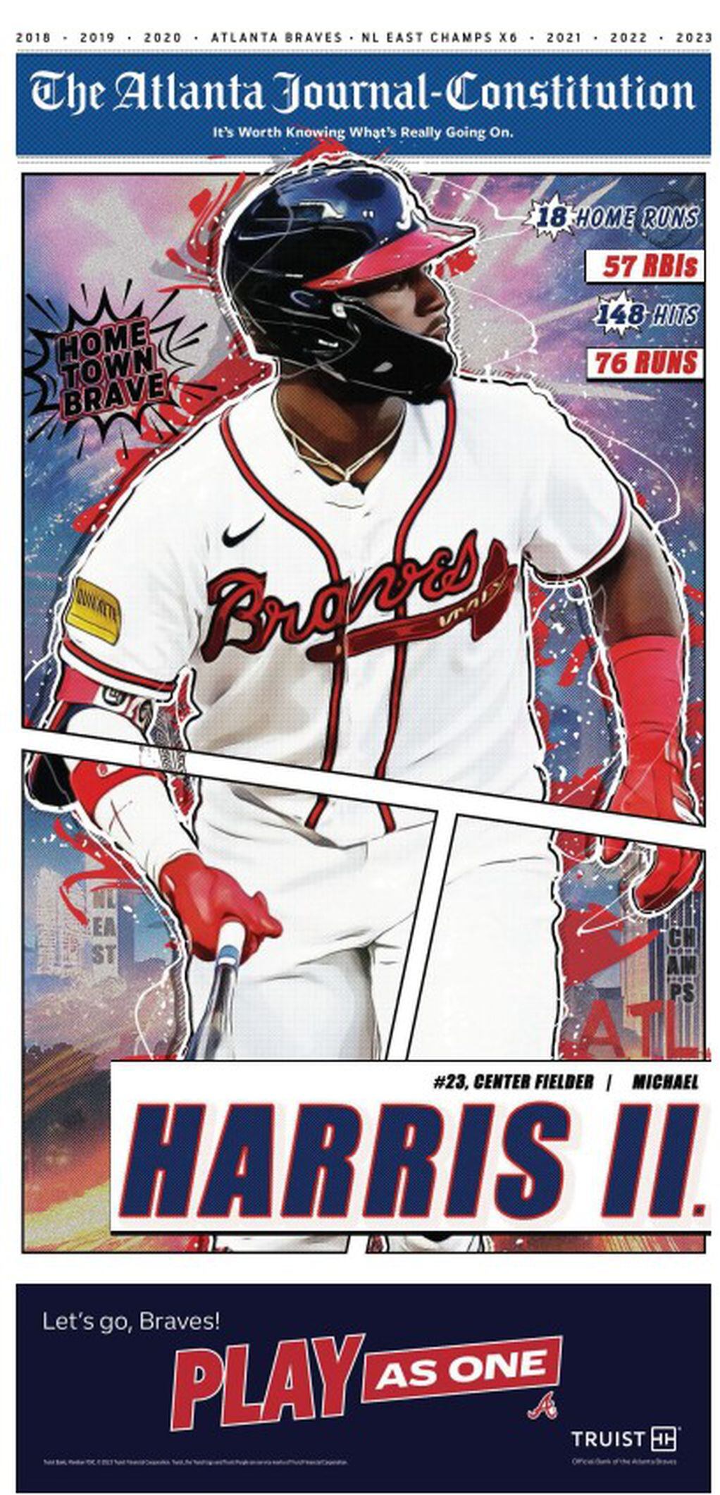 ATLANTA, GA - JULY 18: Atlanta Braves center fielder Michael Harris II (23)  signs autographs for the fans before the Tuesday evening MLB game between  the Arizona Diamondbacks and the Atlanta Braves