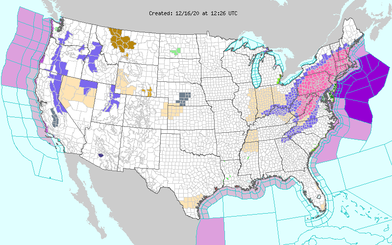 A major winter storm is forecast to hit the U.S. on Wednesday. Image NWS