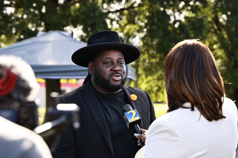 Jacques Roman, CEO of Roman United speaks to news media before a press conference announcing the ground breaking for an $800 million mixed used property in Clayton County on Friday, August 26, 2022.
