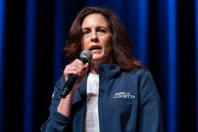 Moms for Liberty co-founder Tiffany Justice speaks at the Moms for Liberty National Summit in Washington, Saturday, Aug. 31, 2024. (AP Photo/Jose Luis Magana)