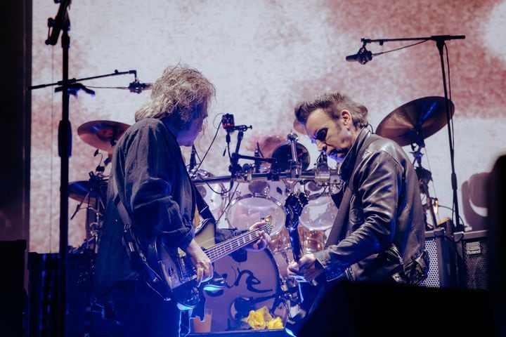 The Cure performs to an excited crowd at the State Farm Arena on June 27, 2023. (Sophie Harris for The Atlanta Journal-Constitution).