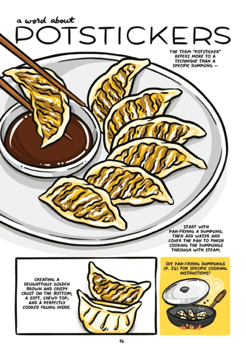 Pork and Chive Potstickers from "Let's Make Dumplings!" by Hugh Amano and Sarah Becan. (Illustration by Sarah Becan)