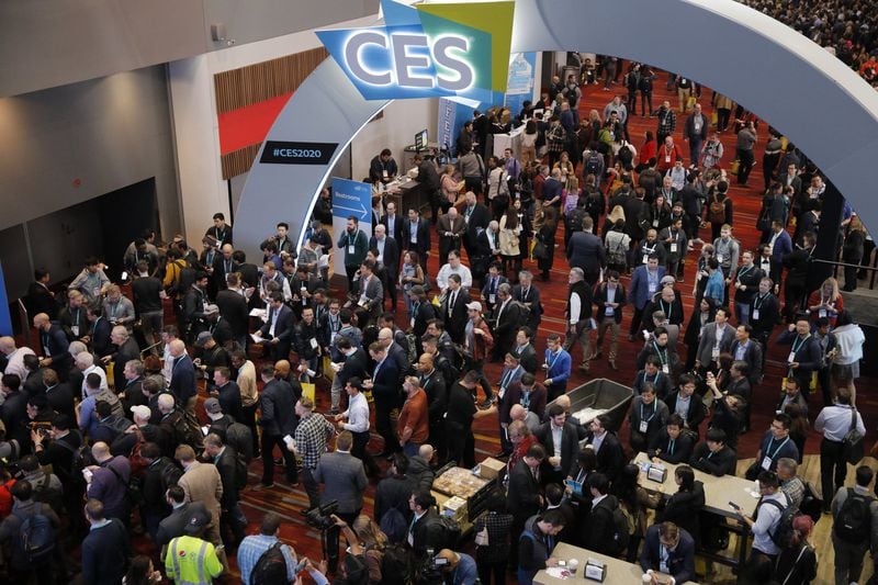 Crowds enter the convention center on the first day of the CES tech show, Tuesday, Jan. 7, 2020, in Las Vegas.