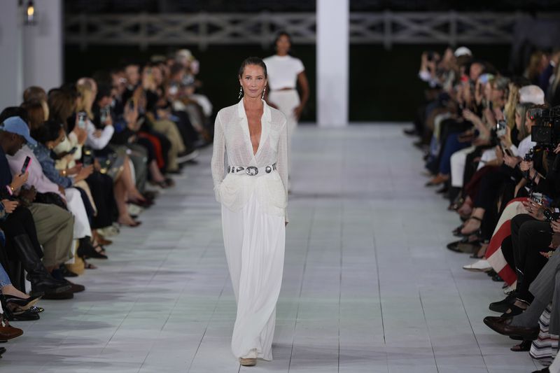 Christy Turlington walks the runway during the Ralph Lauren Spring/Summer 2025 fashion show as part of New York Fashion Week on Thursday, Sept. 5, 2024, at Khalily Stables in Bridgehampton, N.Y. (Photo by Charles Sykes/Invision/AP)