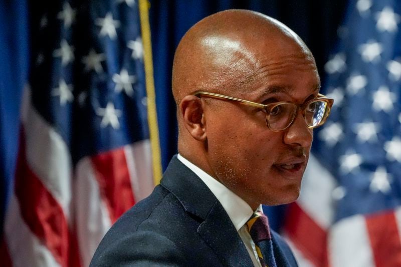 U.S. Attorney Damian Williams speaks about federal sex trafficking and racketeering charges against Sean "Diddy" Combs during a news conference, Tuesday, Sept. 17, 2024, in New York. (AP Photo/Pamela Smith)