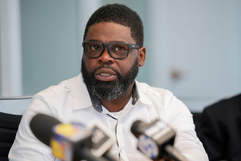 Alonzo Key, a Longshoreman Union member, speaks during a press conference announcing a class action claim against the owners of the Dali, the cargo ship that crashed into the Francis Scott Key Bridge, seeking damages for economic losses suffered by union members due to halted commerce in and out of the Port of Baltimore, Thursday, Sept. 26, 2024, in Baltimore. (AP Photo/Stephanie Scarbrough)