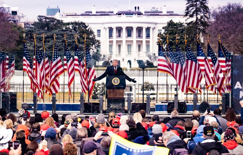 President Donald Trump addresses his supporters outside the White House, hours before rioters stormed the Capitol on Jan. 6. Trump sued Congress and the National Archives, seeking to block the disclosure of White House files related to his actions and communications surrounding the Jan. 6 Capitol riot. 