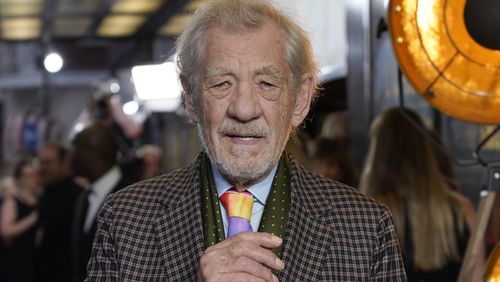 Ian McKellen, poses for photographers upon arrival at the European Premiere of the The Critic, in London, Monday, Sept. 2, 2024. (AP Photo/Alberto Pezzali)