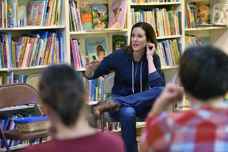 Shannon Gaggero, author of the blog “A Striving Parent,” facilitates during a monthly Race-Conscious Parenting Collective meeting. HYOSUB SHIN / HSHIN@AJC.COM