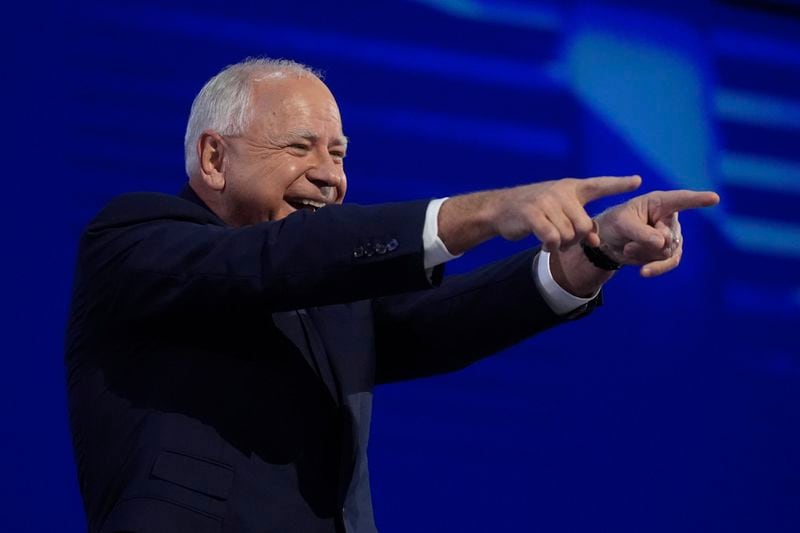 Democratic vice presidential candidate Minnesota Gov. Tim Walz speaks during the Democratic National Convention Wednesday, Aug. 21, 2024, in Chicago. (AP Photo/Erin Hooley)