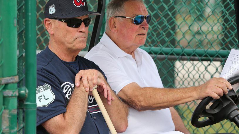 Atlanta Braves manager Brian Snitker with his wife Ronnie during