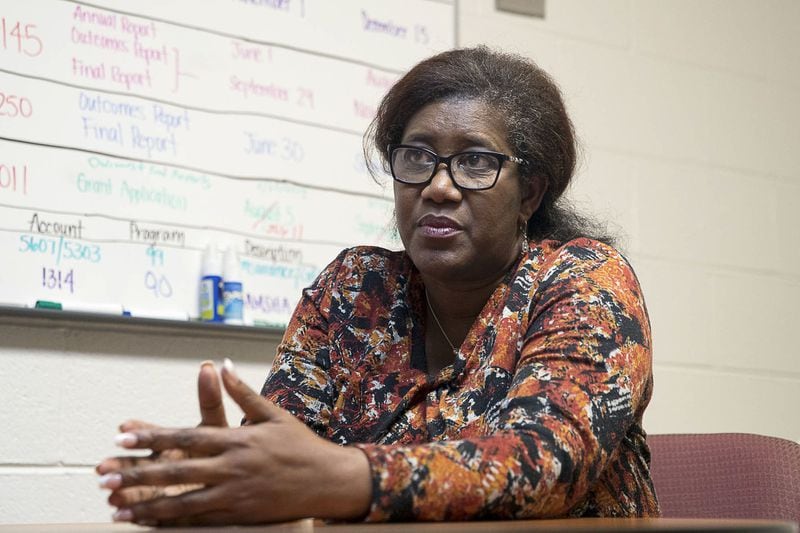 Cynthia Trawick, administrative director at Morehouse’s Student Health Center, speaks in her office on the college campus in Atlanta, Monday, November 12, 2018. Currently, half of young black men who have sex with men are expected to become HIV positive in their lifetime. (ALYSSA POINTER/ALYSSA.POINTER@AJC.COM)