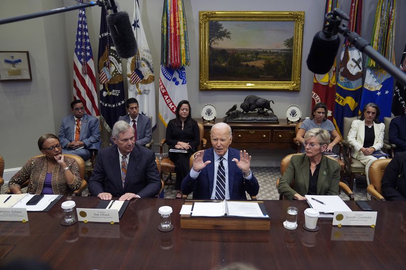 President Joe Biden delivers remarks on the federal government's response to Hurricane Helene and preparations for Hurricane Milton in the Roosevelt Room of the White House, Tuesday, Oct. 8, 2024, in Washington. (AP Photo/Evan Vucci)