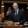 France's Prime Minister Michel Barnier delivers a speech at the National Assembly, in Paris, Tuesday, Oct. 1, 2024. (AP Photo/Thibault Camus)